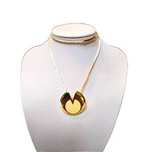 Rare Rochas Paris Madame Rochas Vintage Necklace gold tone enamel cord 1970s